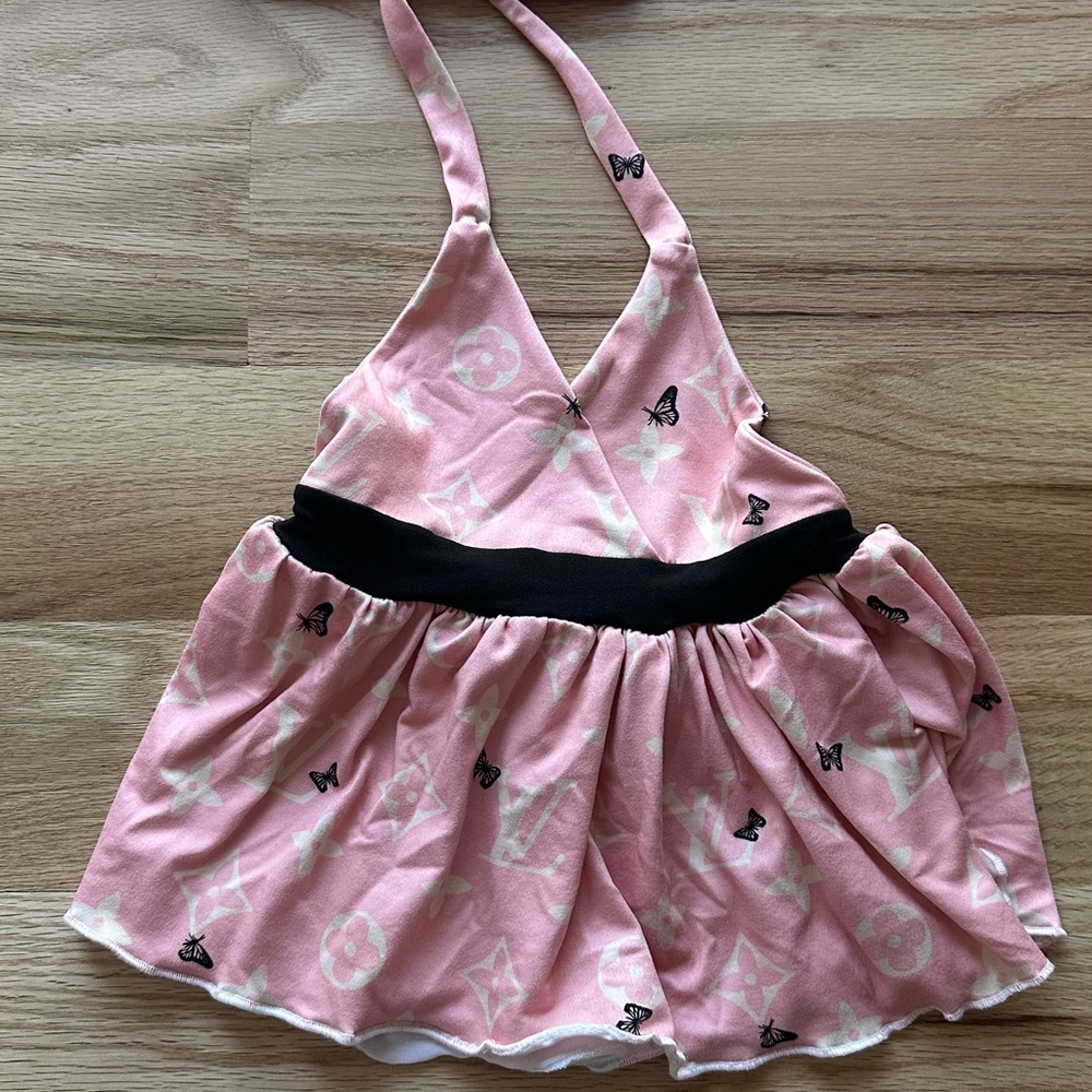 Handmade- Pink Halter Top with Black Waistband